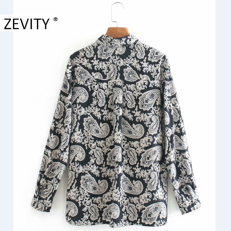 Zevity New Women Vintage Paisley Flower Print Casual Blouse Office Ladies Cashew Nut Shirt Business Roupas Femininas Tops LS7284