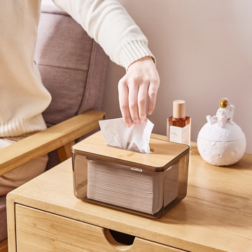 Plastic Tissue Box with Bamboo Lid - Eco-Friendly Design