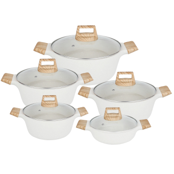 European Style Non-Stick Die Cast Aluminum Cookware Set with Glass Lids (20cm, 24cm, 28cm), 10-Piece Fry Pan and Sauce Pot Set