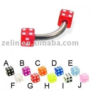 Acrylic dice curved barbell body piercing eyebrow jewelry