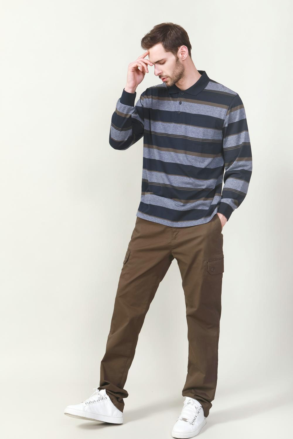 MEN'S YARN DYE STRIPE LONG SLEEVE POLO SHIRTS