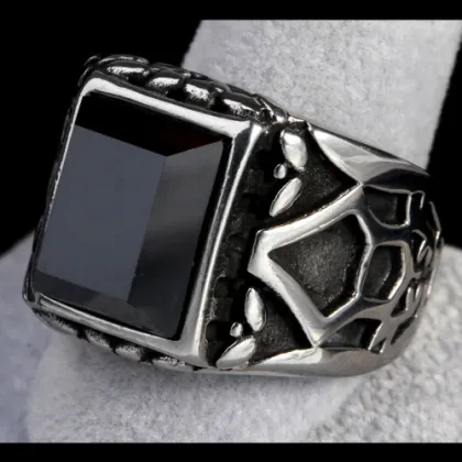 Black Onyx spar Obsidian gemstone ring