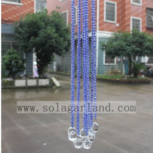 Rideau de perles de cristal de fenêtre / porte décorative bleu clair