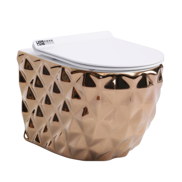 Luxury Rose Gold Wall Hung Toilet Bowl - OEM Custom Ceramic Rimless Flush WC