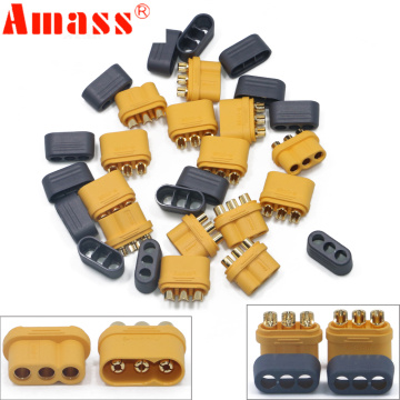 20 x Amass 3.5mm MR60 Three-core Plug T Plug Connector Male Female With Sheath Brass Gold Plated for RC Model Compone (10 Pair )