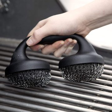 BBQ Grill Brush Easy Grip Stainless Steel Double Pad Cleaning Accessory