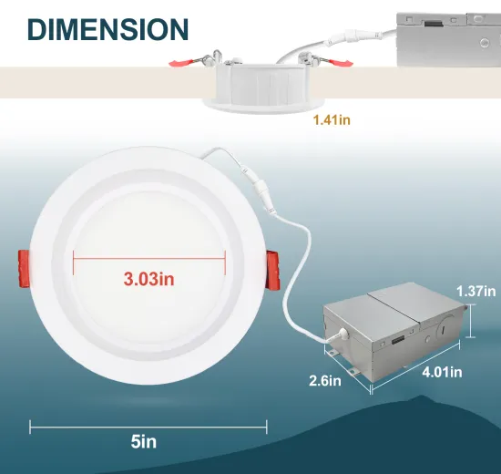 5CCT 4in LED Recessed Anti-Glare Slim Panel Ceiling Light IP54 Aluminum Body