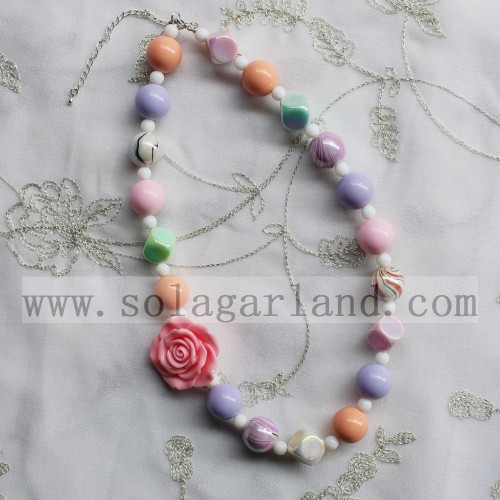 Chunky Bubblegum Rose Flower Necklace For Baby Girl Toddlers