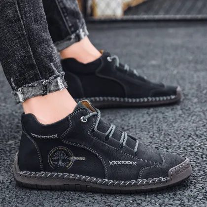 OEM Service High Top Men's Microfiber Leather Sneakers with Anti-Slip Sole