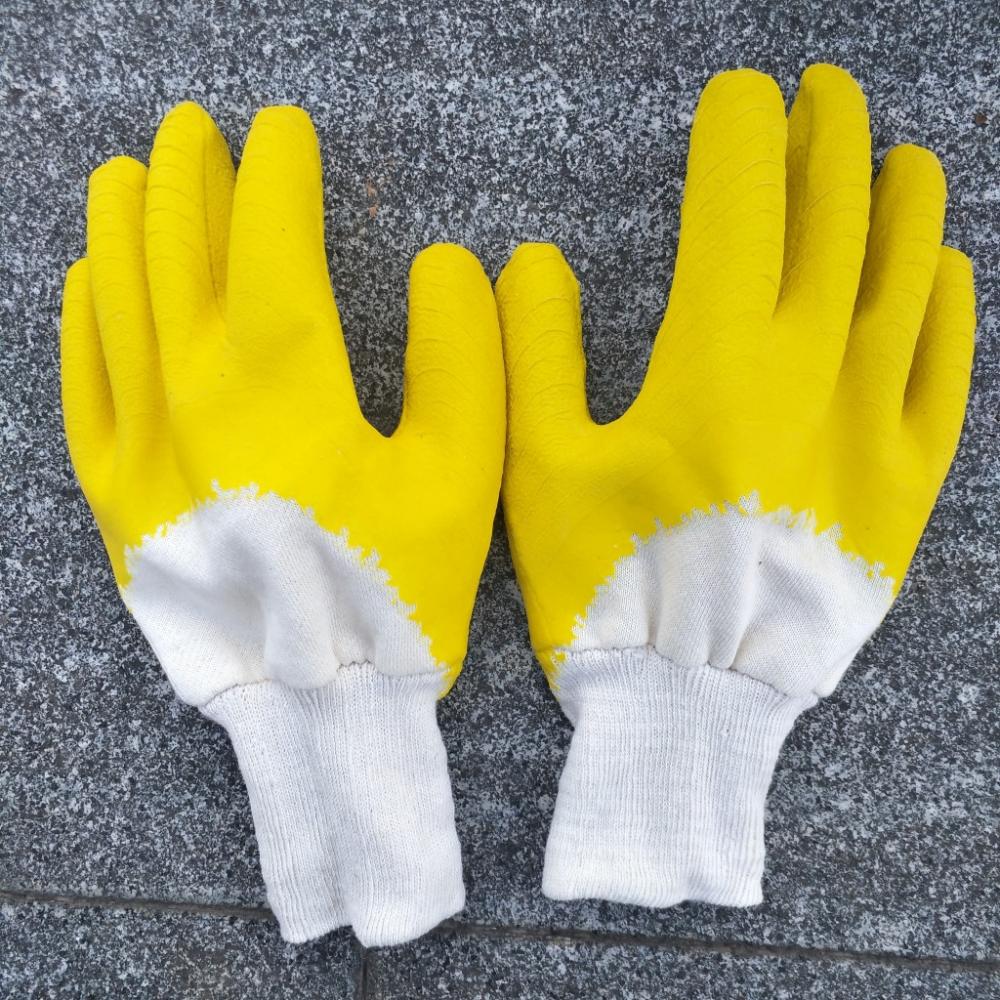 Yellow latex cotton linning gloves knit wrist