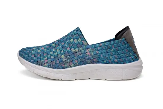 Delicate Blue Gold Woven Upper Deodorant Woven Loafers