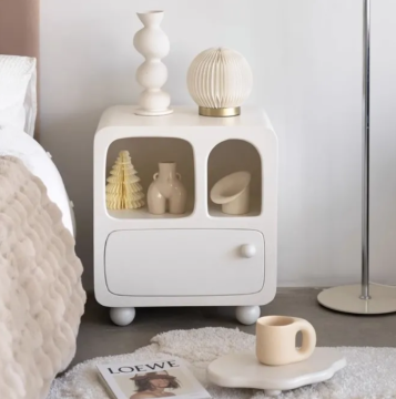 Mesa de noche de lujo blanca francesa moderna con cajón