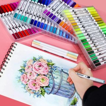 2023 Custom Logo 48-Color Dual Tip Non-Toxic Permanent Art Marker Pens