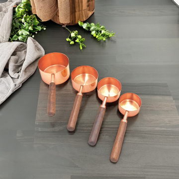 Stainless Steel Rose Gold Copper Plated Measuring Cups with Walnut Handle - Top Selling Kitchen Set of 4