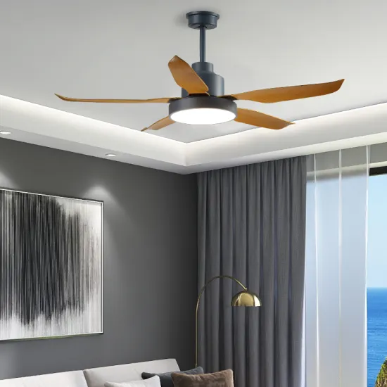 52 Inch Modern DC Quiet Wood Grain Ceiling Fan with 5 Blades and Remote Control
