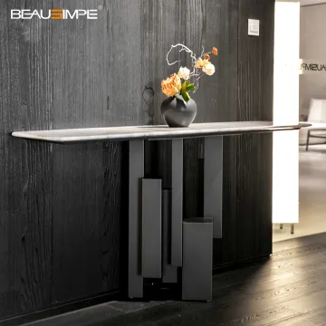 Minimalist Marble Console Table with Black Gold Stand
