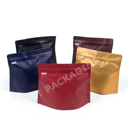 Matt plastic coffee stand up packaging bag with zipper and valve