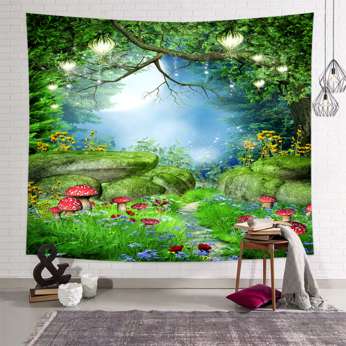 Forest Mushroom Tapestry Wall Hanging Night Sky Tree Flower Wall Tapestry for Livingroom Bedroom Dorm Home Decor