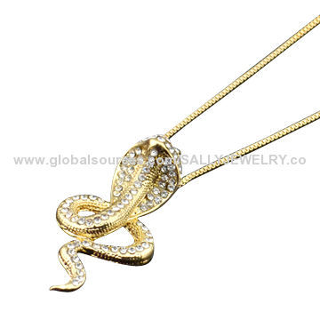 Gold snake pendant jewelry chains, made of alloy/metal/rhinestone, various colors/sizes available