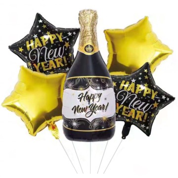 2023 Happy New Year 5pcs Bottle Balloon Set - Champagne Wine Foil Balloons for Decoration