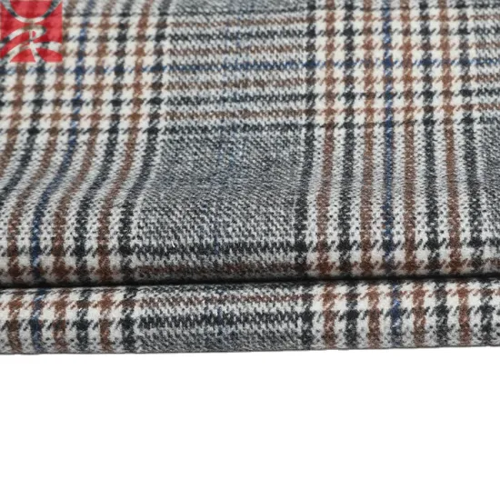 tweed plaid check woven Wool Polyester fabric