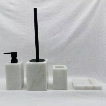 Conjunto de acessórios para o banheiro de mármore quadrado branco