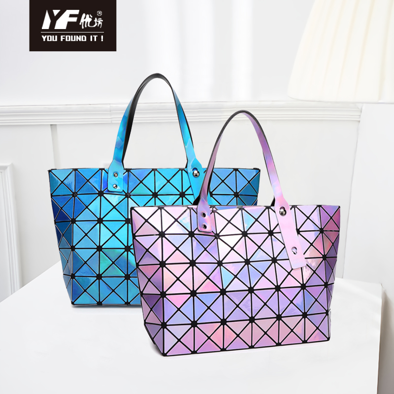 Laser Frauen Rhombische geometrische Klappzauberwürfel Große Schulter Tragbare Handtasche Frauen Einkaufstasche