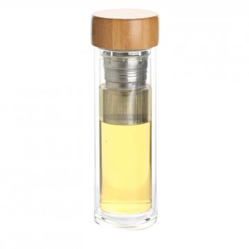 Double wall glass bottle with tea tumbler