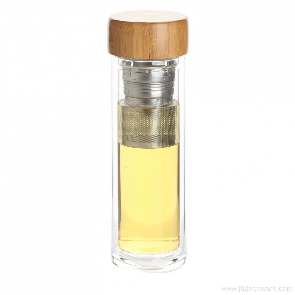 Double wall glass bottle with tea tumbler