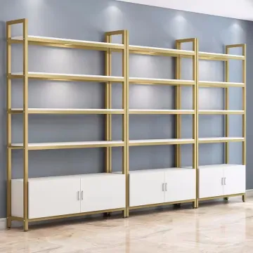 Multi-Layer Storage Rack Gold Shop Display Stand Alon Shelves Cosmetic Retail Display Rack