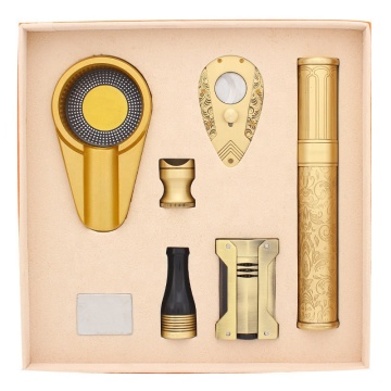 Premium 6-Piece Cigar Tool Set with Metal Perforated Tray and Gift Box