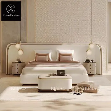 Modern Luxury King Size Bed with Wide Velvet Headboard