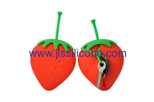 Strawberry Style Silicone Keychain Bag 