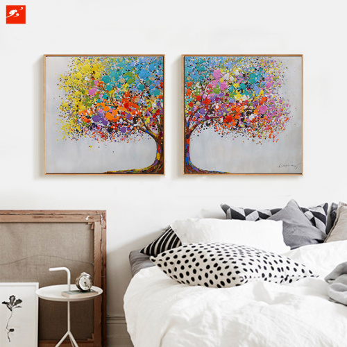 Abstract Handmade Wall Art Colorful Tree Oil Painting