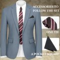 WYWK 2 Piece Men's Suit Wedding Party-Blue Grey-L