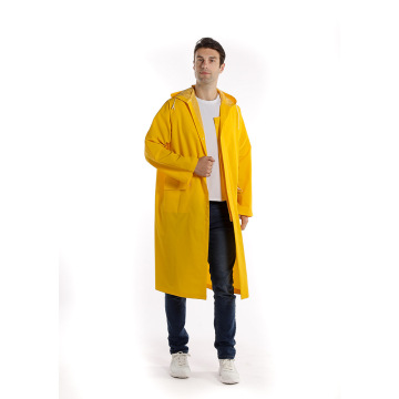 Adult PVC Coated Yellow Raincoat Jacket for Outdoor Labor