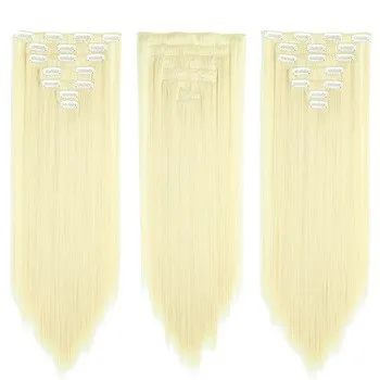 Wholesale Hot Sale 22" Hairpiece  Straight Clip in Hair Synthetic Clip In Hair Extensions Heat Resistant fiber For Woman
