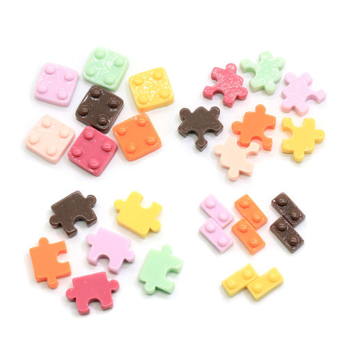 Colorful Cute  100pcs Resin Flatbacks Puzzle Blocks Shaped Cabochon Crafts Toys Embellishment Cabochon Supply