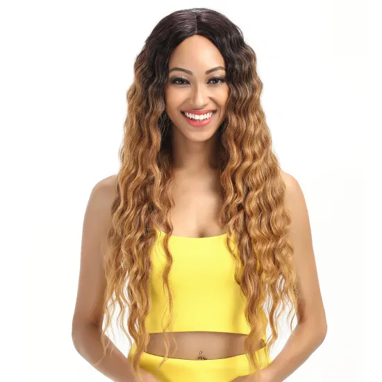 Noble wholesale 25 inches synthetic long kinky curl wigs hair Female ombre color jerry curl bohemian hair synthetic wigs