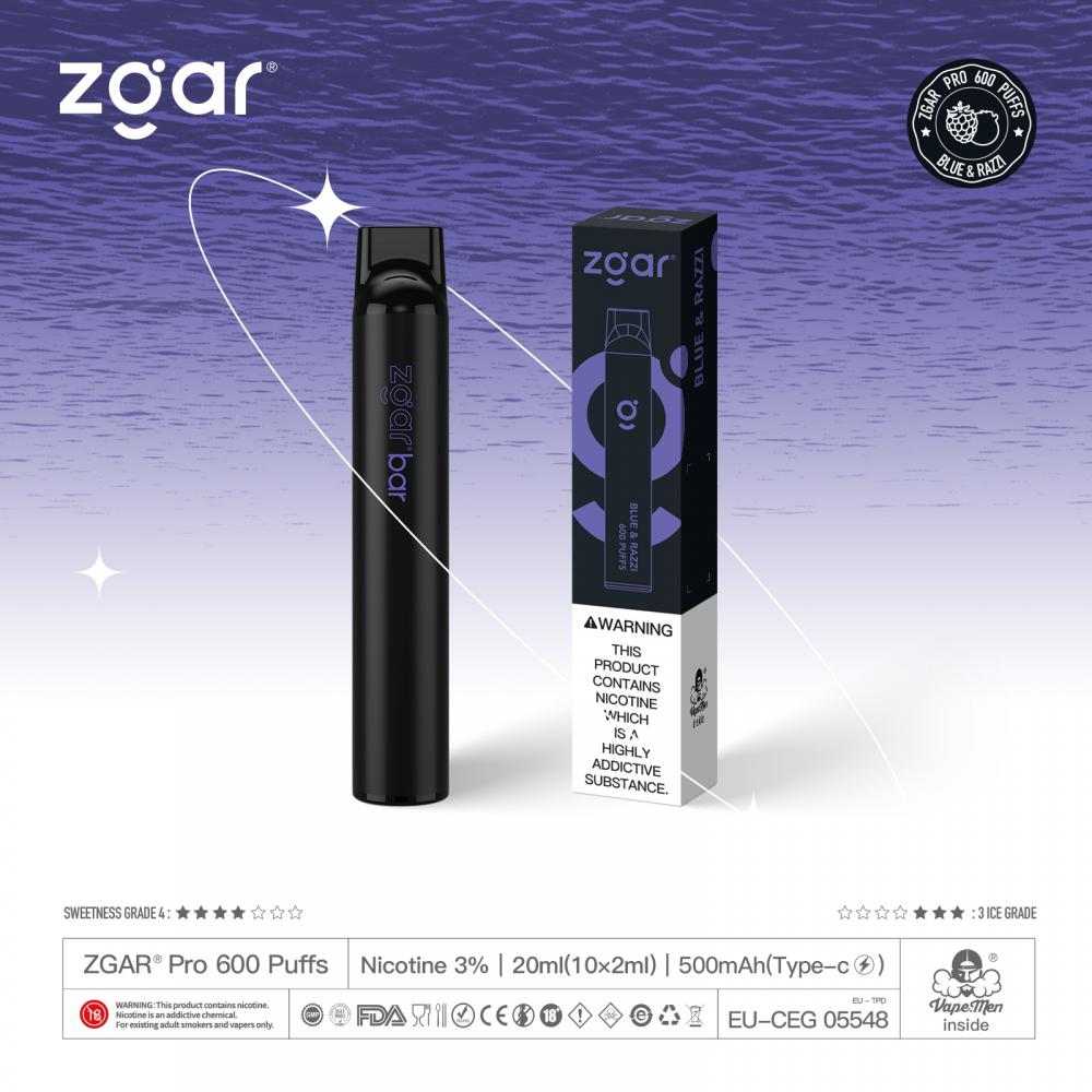 أحدث 600 نفث Zgar Bar قلم vape يمكن التخلص منه