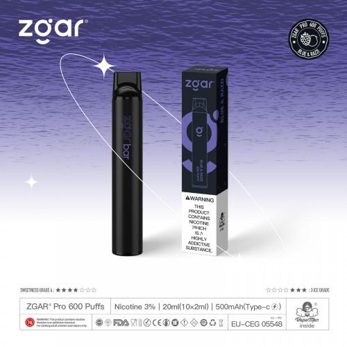 O mais novo 600 Puffs Zgar Bar descartável caneta vape