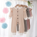 Newborn Baby Boy Girls Clothes Solid Color Round Neck Long Sleeve Cotton Romper Jumpsuit for Kids