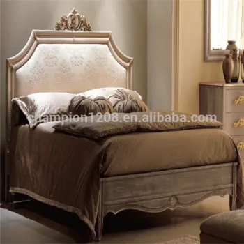 White crazing grain gold foil soild wood double bed with soft upholstery