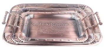 2PC rectangle stainless steel tray with plastice handle