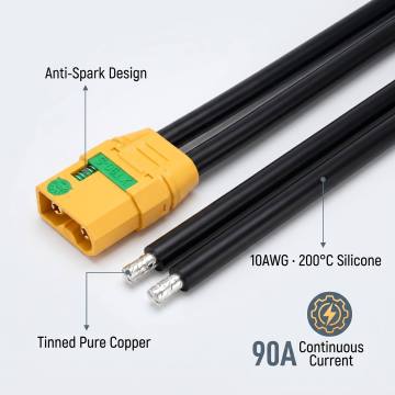 90A XT90-S Anti-Spark Wire Harness Connector 10AWG Pure Copper 200°C Silicone Cable Assembly for FPV Drone RC Car Lipo Battery