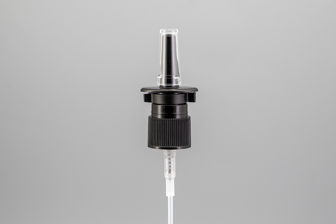18/410 Black Ribbed Nasal Pump with Safety Clip