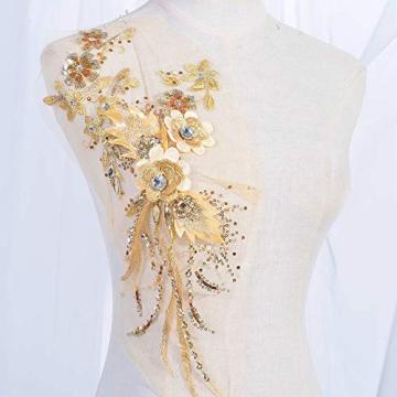 Gold Beaded Lace Applique 3D Flower Embroidery patch