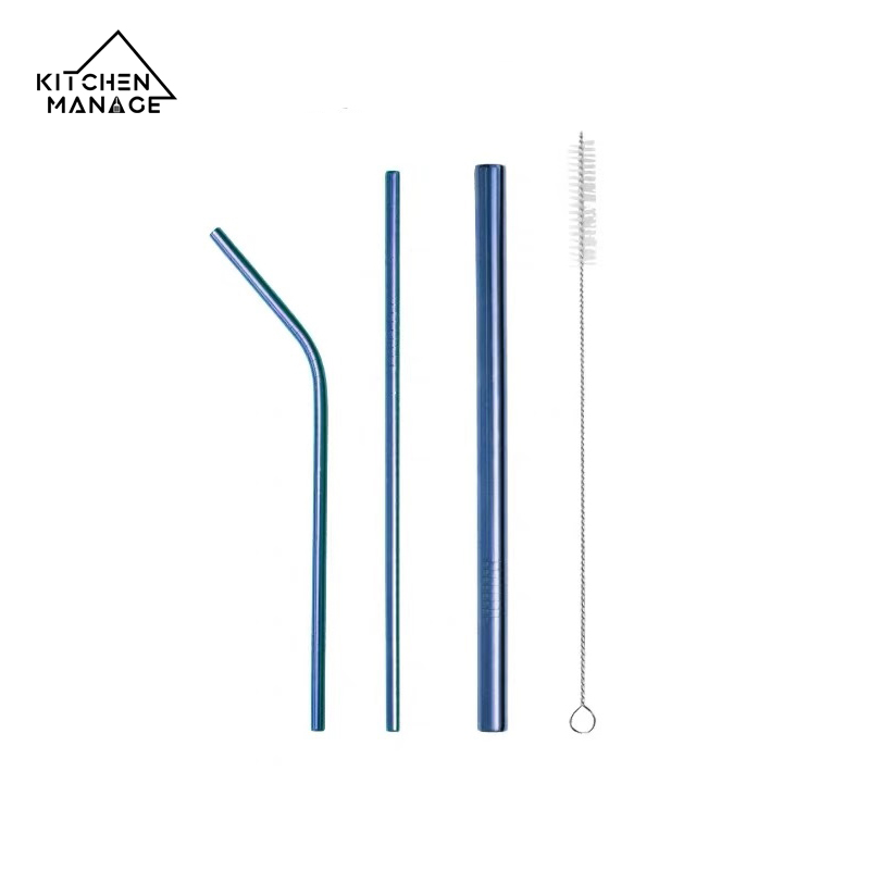 Bent and Straight Metal Straws with Cleaning Brush