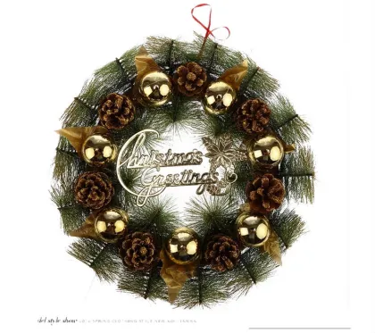 Red/golden xmas ball pain cone pine needle xmas wreaths