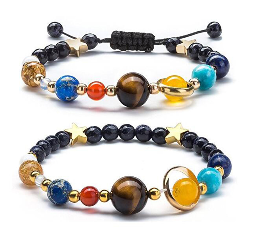 Galaxie cosmique système solaire huit planètes Bracelets étoiles gardiennes perles de pierre naturelle 7 chakra corde tressée à la main hommes femmes